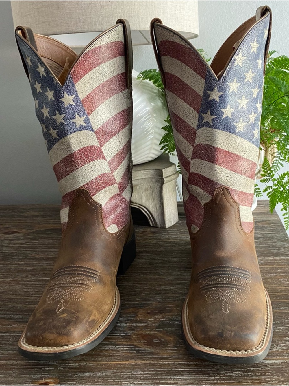 Ariat Level Up Patriot Leather Western Cowgirl Cowboy Boots American Flag 6.5B - Picture 8 of 14